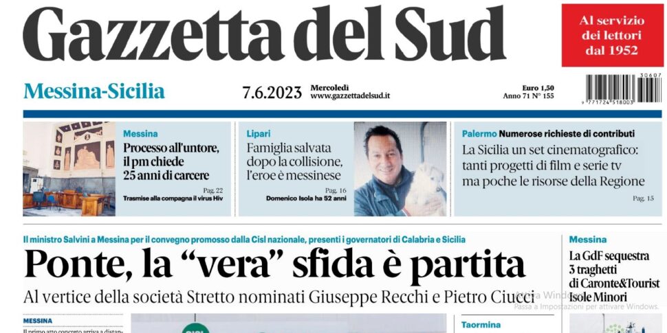 Rassegna Stampa 07 06 2023 Edizione Messina Gazzetta Del Sud