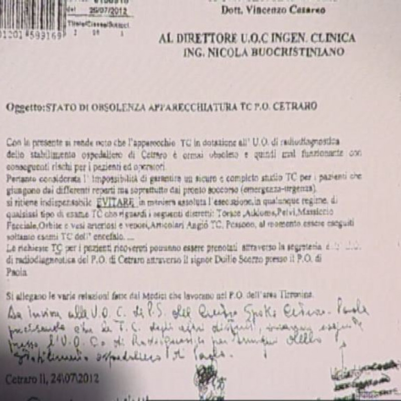 lettera ospedale cetraro