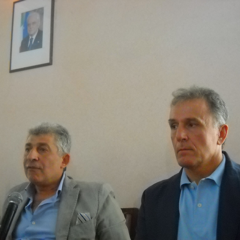 Il presidente dell'Igea Virtus Grillo e il tecnico Mancuso