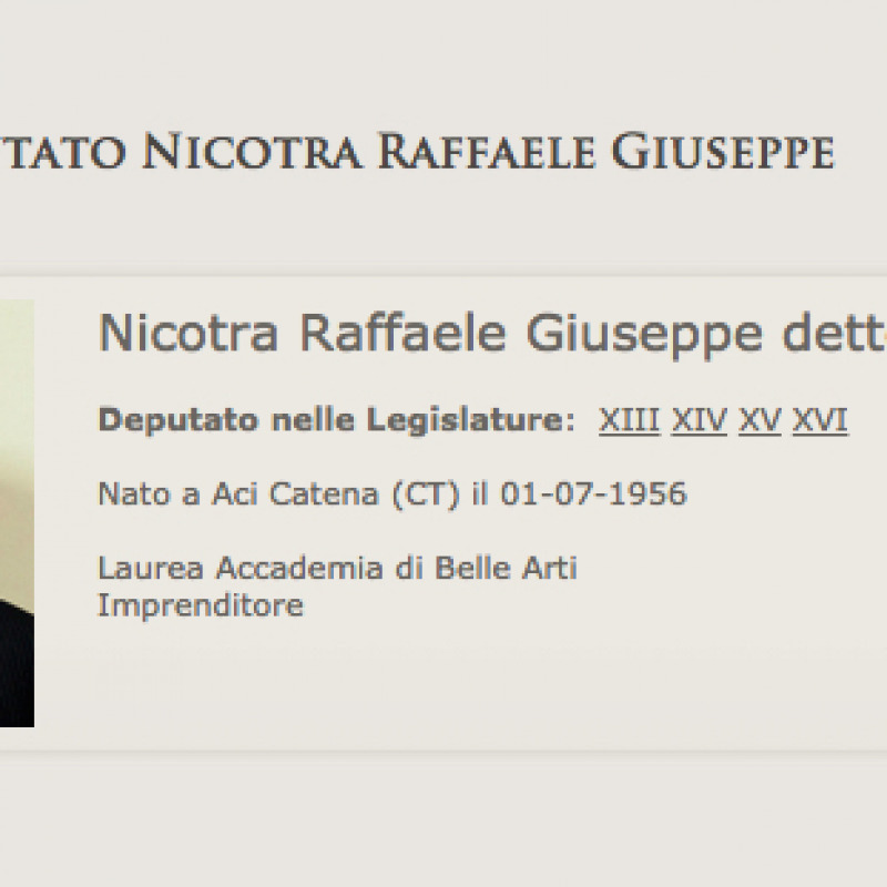 La scheda istituzionale web dell'ex deputato Nicotra