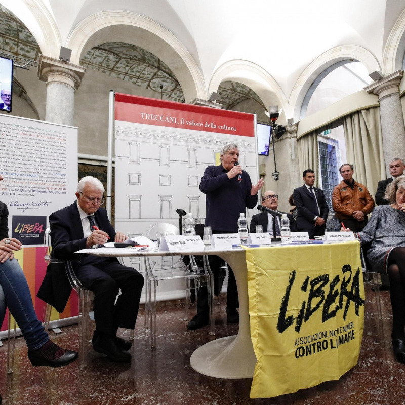 Il presidente nazionale di Libera don Luigi Ciotti durante la presentazione del Rapporto ''Liberaidee, la ricerca sulla percezione e la presenza di mafie e corruzione'' dello scorso ottobre