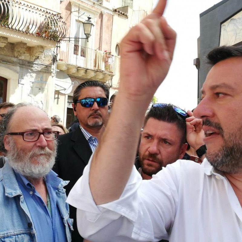 Il vicepremier e ministro dell'Interno, Matteo Salvini, a Motta Sant'Anastasia