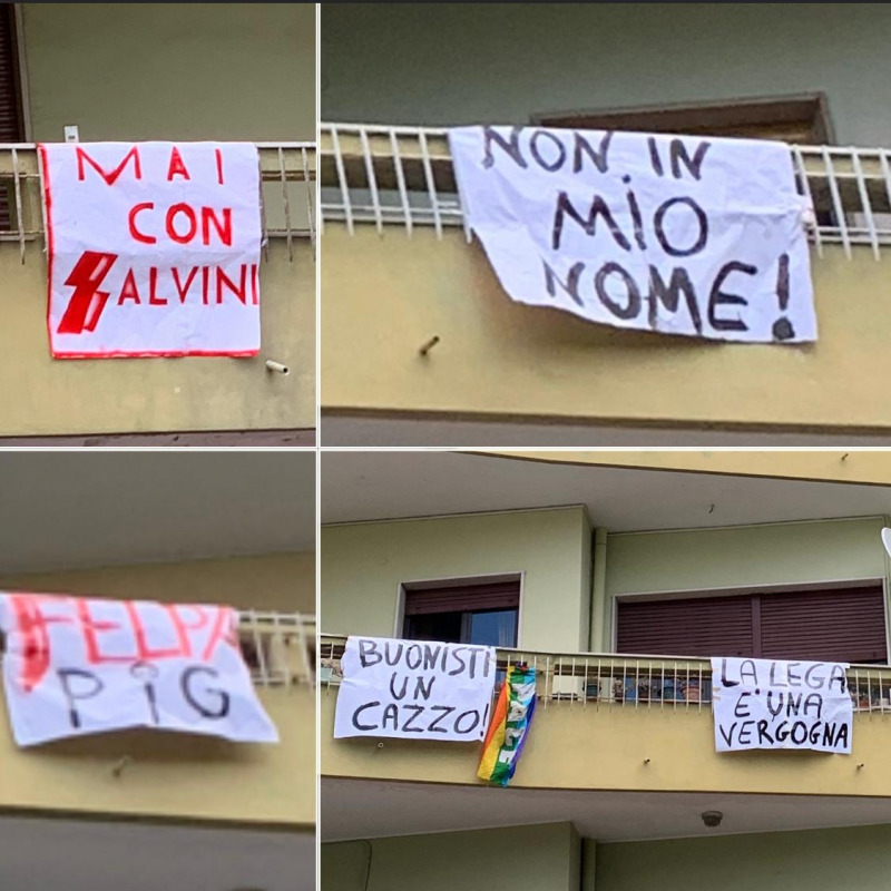 Alcuni striscioni anti Salvini
