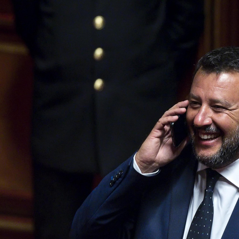 Matteo Salvini in aula al Senato durante il voto di fiducia sul decreto sicurezza bis