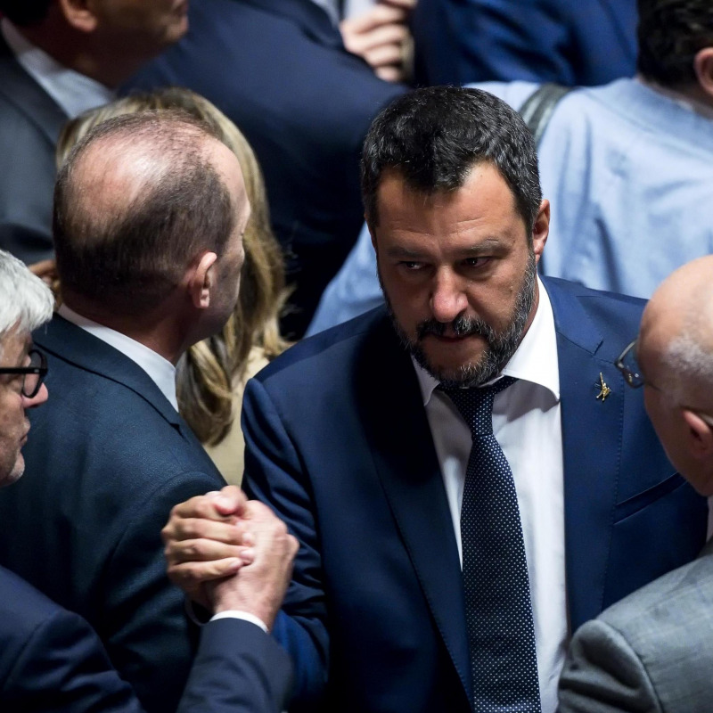 Italian Deputy Premier and Interior Minister Matteo Salviniduring a session in the Senate in Rome, Italy, 07 August 2019. The parliament votes on motions about the TAV Turin-Lyon high-speed rail link. ANSA/ANGELO CARCONI