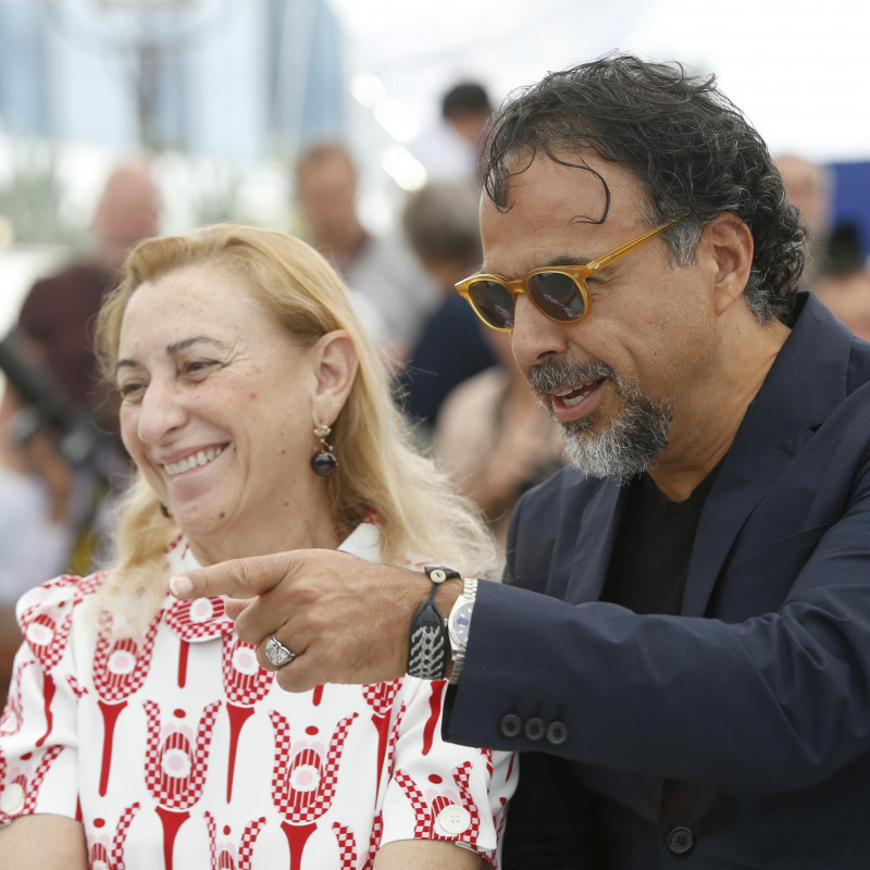 Miuccia Prada con il regista Inarritu al festival di Cannes
