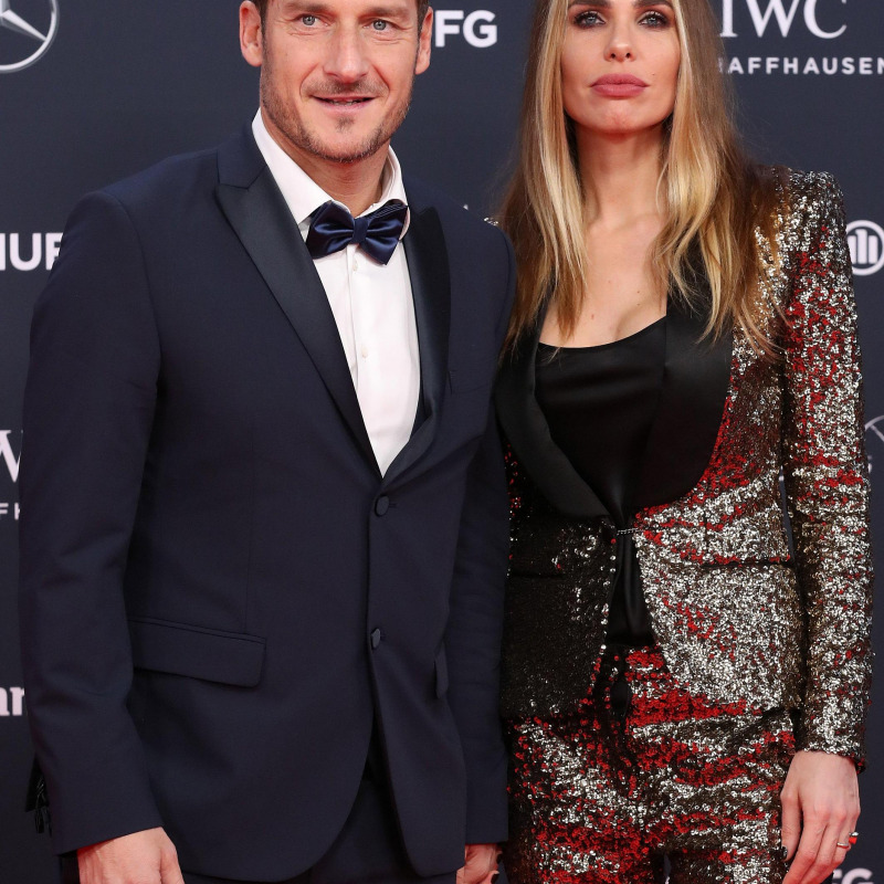 epa06569288 Former Italian soccer player Francesco Totti (L) and his wife Ilary Blasi (R) arrive at the 2018 Laureus World Sports Awards in Monaco, 27 February 2018. The annual Laureus Awards are held to honor people whom make a notable impact and remarkable accomplishments in the world of sport throughout the year. EPA/SEBASTIEN NOGIER