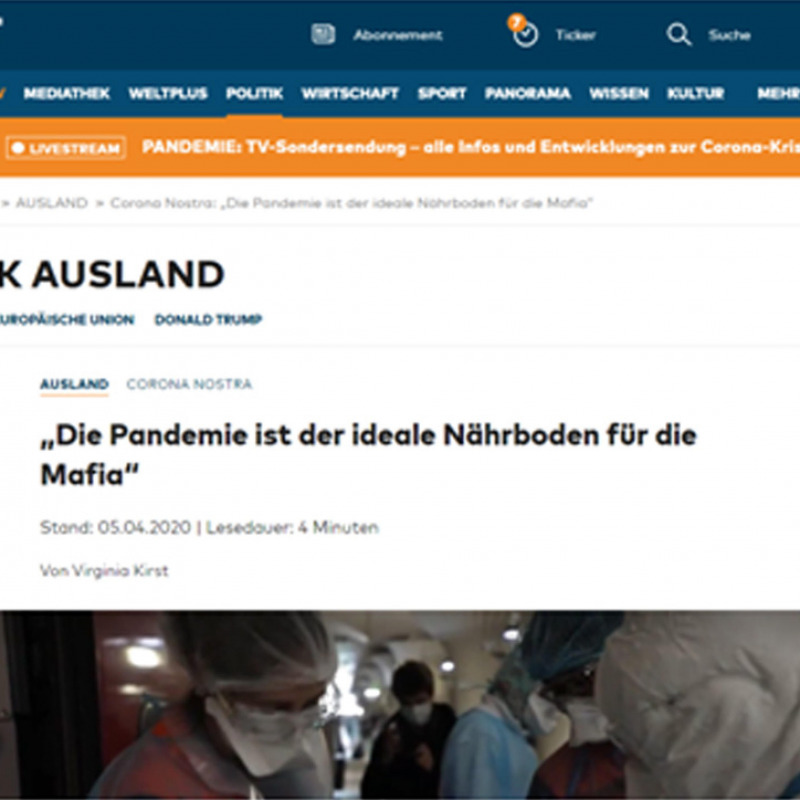 Un articolo del Die Welt on line in cui si parla dell'emergenza coronavirus in Italia