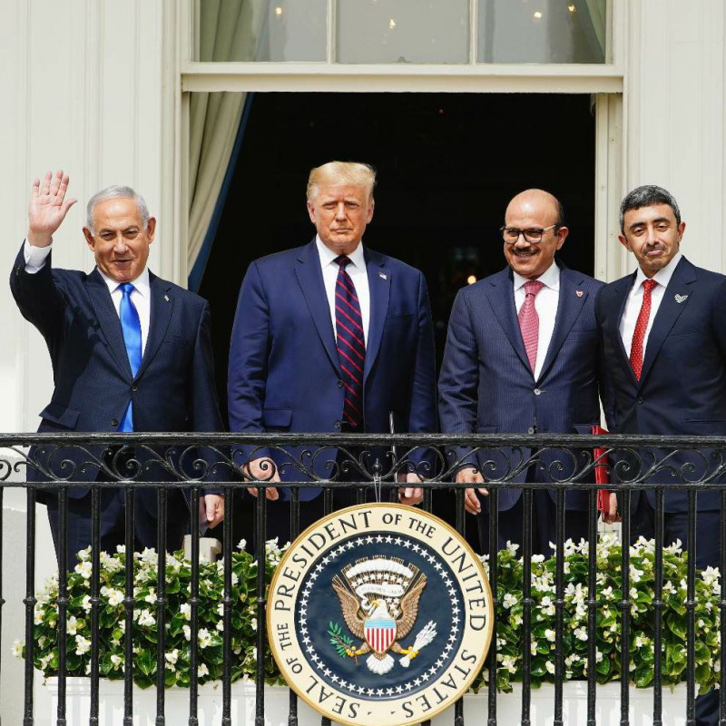 Benjamin Netanyahu, Donald J. Trump, Khalid Bin Ahmed Al-Khalifa, Abdullah bin Zayed bin Sultan Al Nahyan