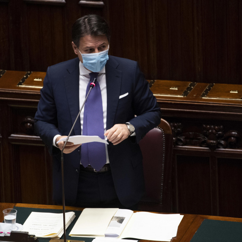 Il premier Giuseppe Conte nel corso delle comunicazioni alla Camera