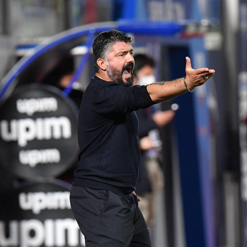 Napoli's head coach Gennaro Gattuso reacts during the italian Serie A soccer match between FC Crotone and SSC Napoli at Ezio Scida stadium in Crotone, Italy, 6 December 2020. ANSA / CARMELO IMBESI