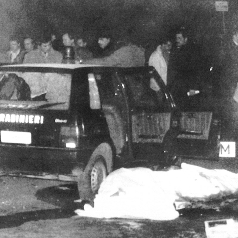 Una foto di archivio del 4 Gennaio 1998 del luogo dove vennero uccisi tre Carabinieri uccisi nel popolare quartiere del Pilastro a Bologna