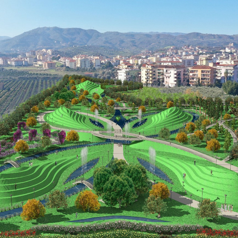 Il rendering del futuro parco di Corigliano Rossano dedicato a Fabiana Luzzi