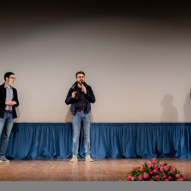 Il giornalista Domenico Iozzo, il regista Alessandro Grande e l’imprenditore Francesco Passafaro