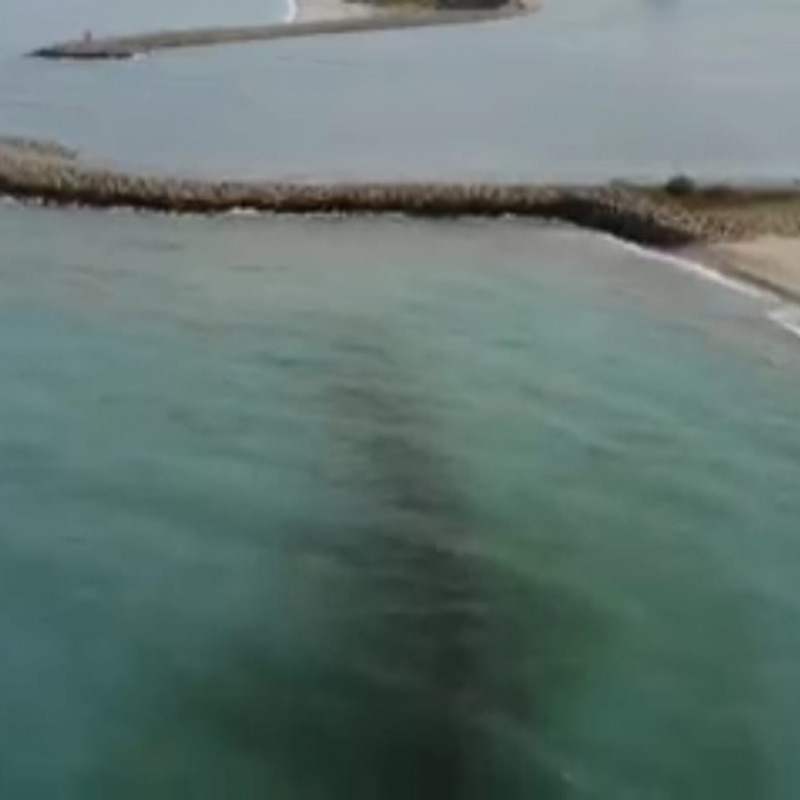 La chiazza nerastra nel mare di Gioia Tauro ripresa dal drone
