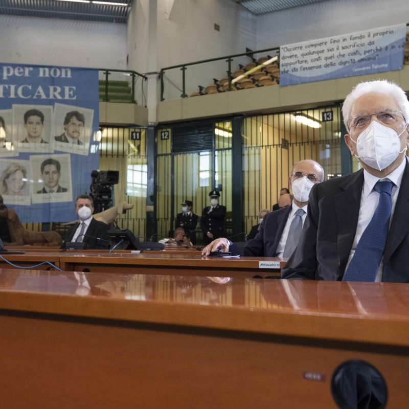 Il Presidente della Repubblica Sergio Mattarella al carcere dell'Ucciardone in occasione della cerimonia commemorativa dell'anniversario delle stragi di Capaci e di Via d'Amelio