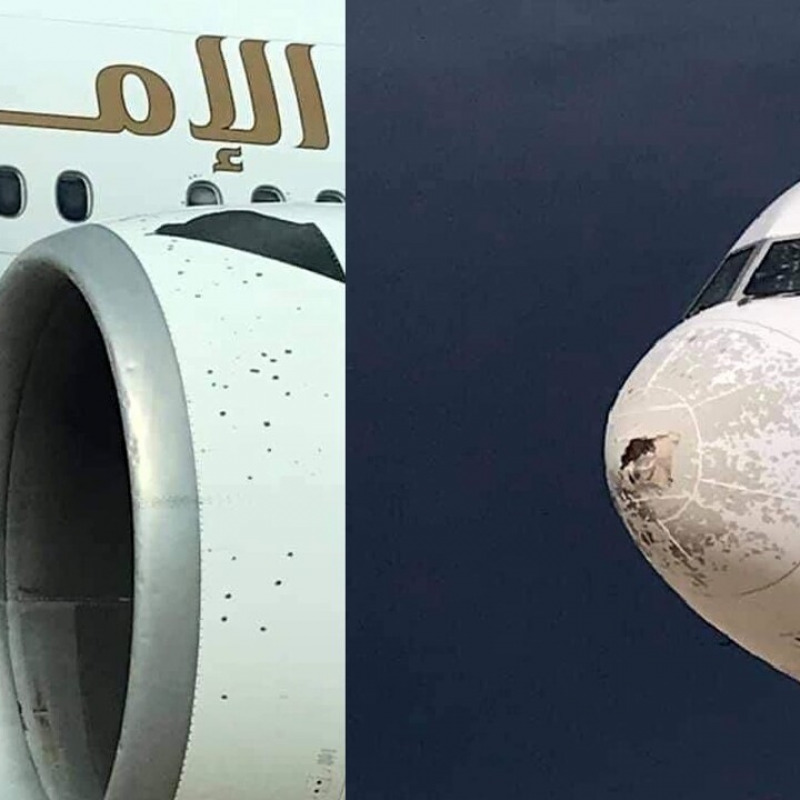 L'aereo dopo la grandinata (foto mxpairport.it)