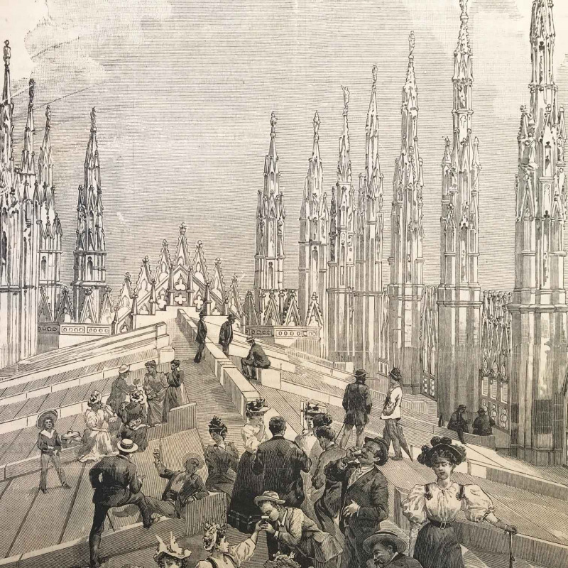 Ferragosto sul Duomo di Milano nel 1895 (stampa d'epoca)