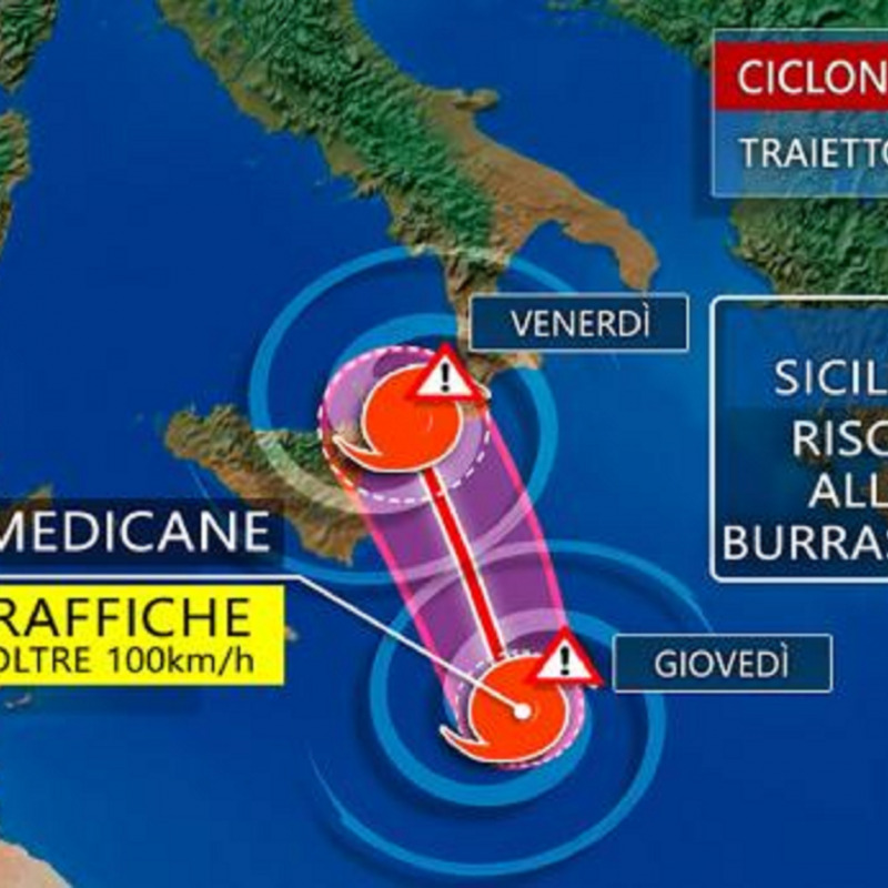 La traiettoria del Medicane nel grafico di 3bmeteo.com