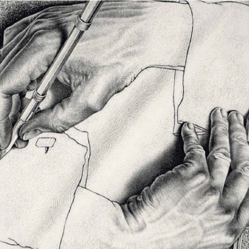 "Mani che disegnano". Maurits Cornelis Escher, 1948, litografia