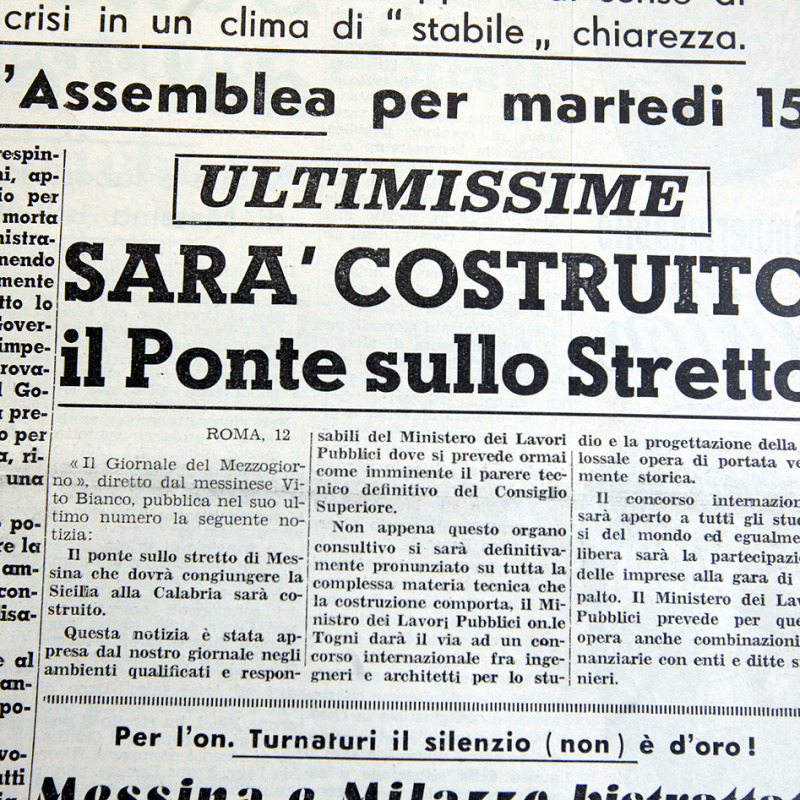Un articolo sul Ponte sullo Stretto pubblicato su “Messina Sera” nel 1959