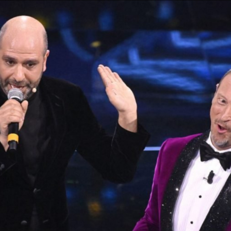 Checco Zalone e Amadeus durante l'ultima edizione del Festival di Sanremo