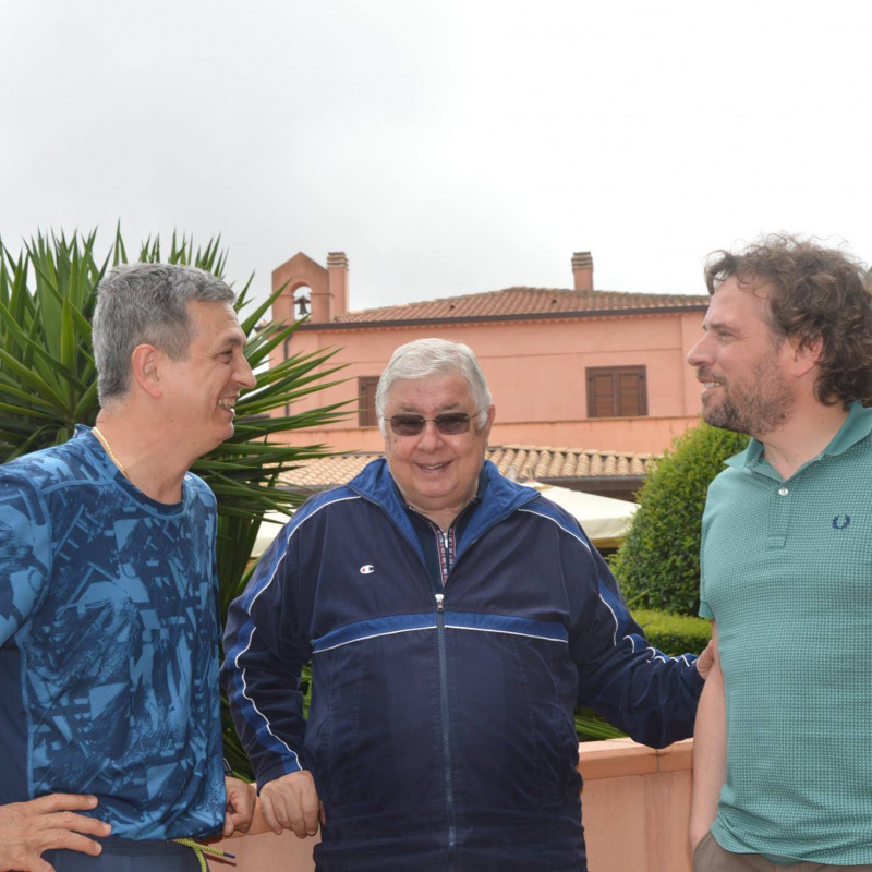 Da destra, il ds De Nicolo, il presidente Callipo e coach Nico Agricola nel giugno del 2018