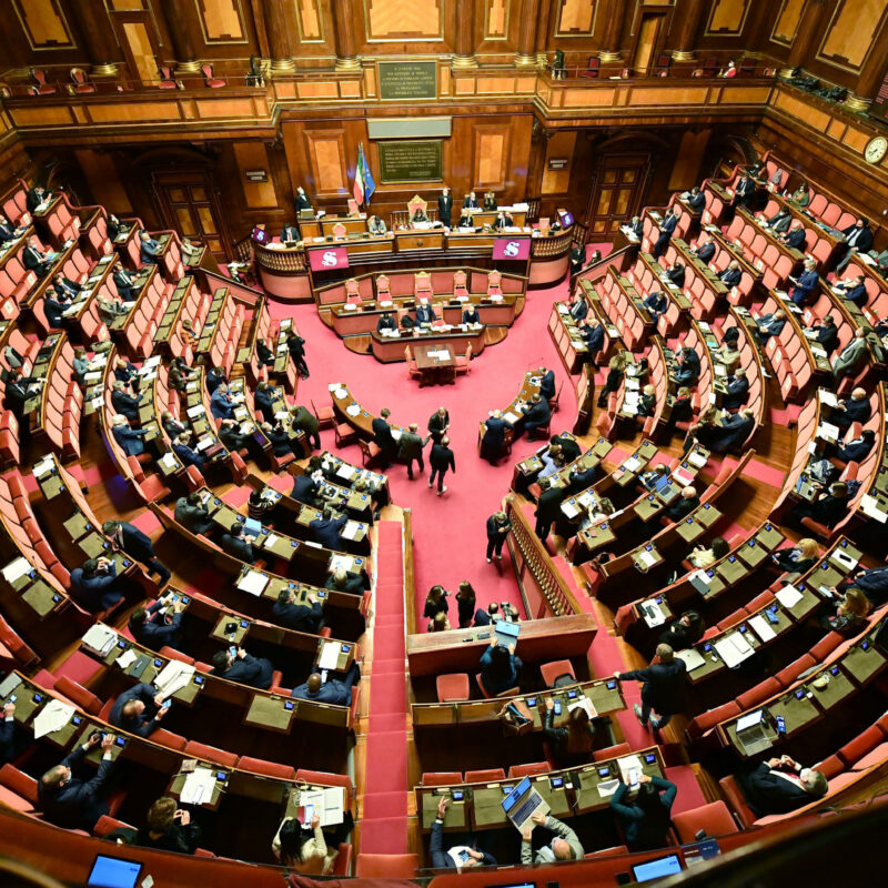 L'aula del Senato durante l'esame sullo scostamento di bilancio nell'aula del Senato, Roma, 20 gennaio 2021. ANSA/ETTORE FERRARI