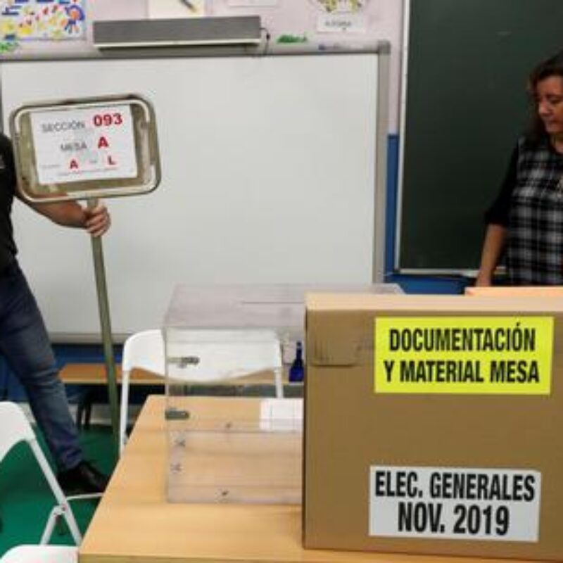 epa07983285 Workers prepare a polling station in Madrid, Spain, 09 November 2019, a day before general elections. Spain is holding general elections upcoming 10 November 2019, after Spanish Primer Minister Pedro Sanchez failed to form government following 28 April elections. EPA/J.J. Guillen