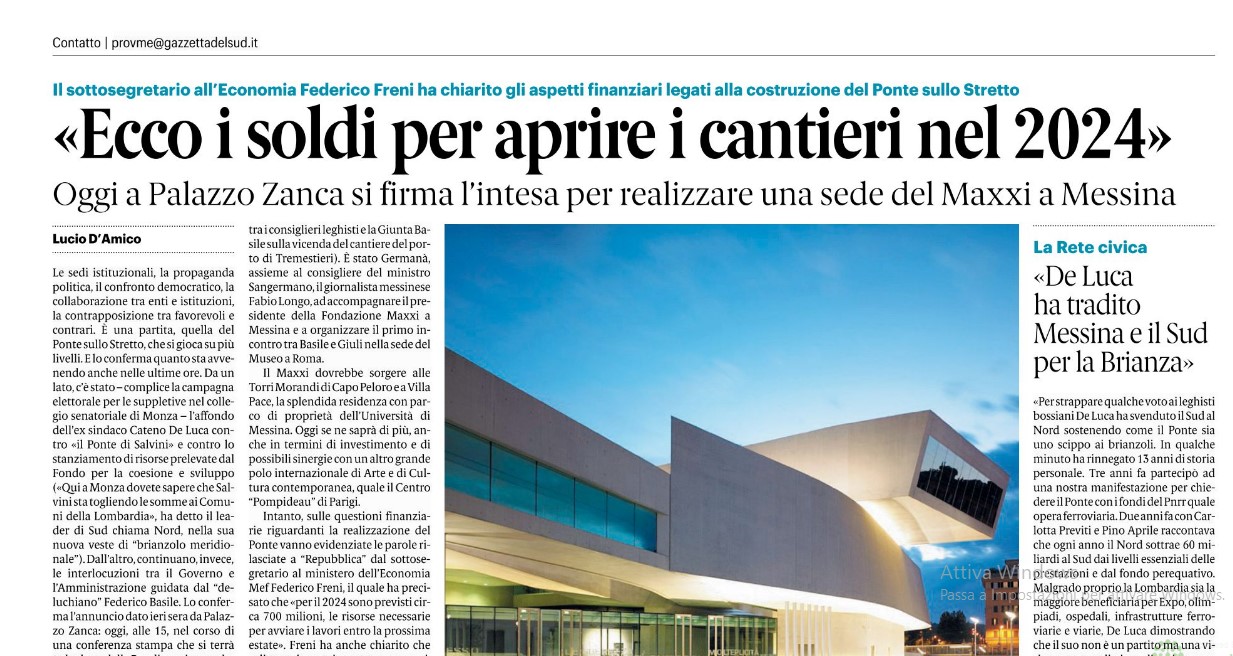 Rassegna stampa 23-10-2023 edizione Messina - Gazzetta del Sud