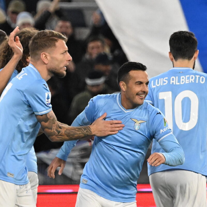 Lazio soccer Player, Pedro, jubilates after scoring the 1-0 goal during Serie A soccer match Lazio - Cagliari at Olimpico Stadium in Rome, 2 December 2023. ANSA/CLAUDIO PERI