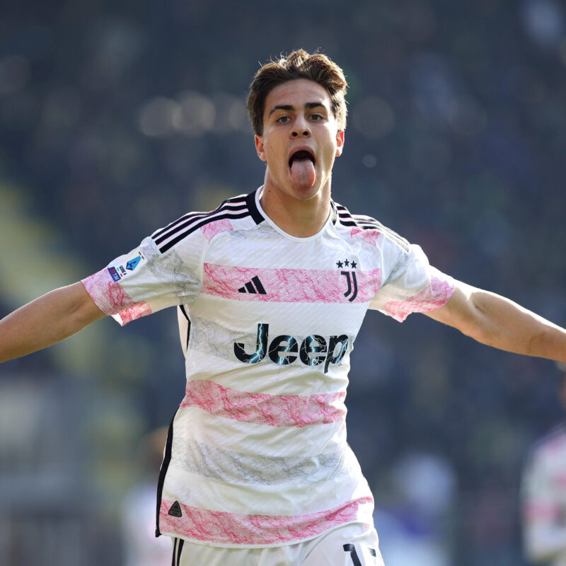 Kenan Yildiz of Juventus celebrates after scoring 0-1 goal during the Serie A soccer match between Frosinone Calcio and Juventus FC at Benito Stirpe stadium in Frosinone, Italy, 23 December 2023. ANSA/FEDERICO PROIETTI