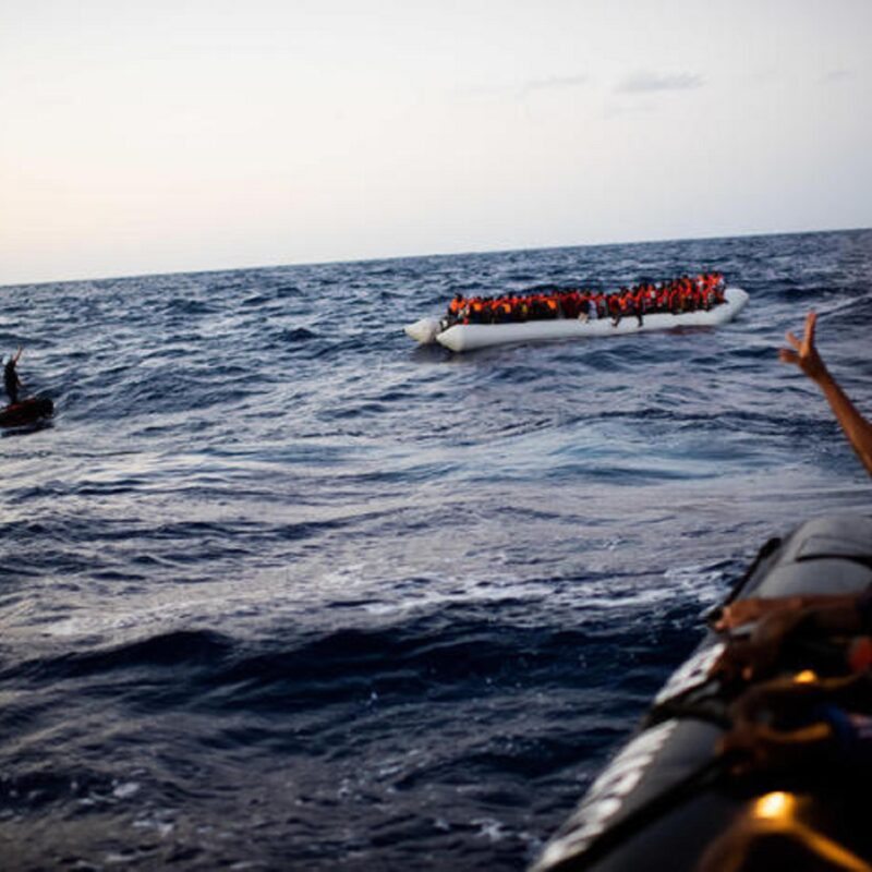 As weather conditions in the Mediterranean Sea rapidly deteriorated about 50 nautical miles from the Libyan shoreline, the Sea-Watch 4 this morning concluded its third rescue in less than 48 hours. Almost 100 people were drifting in a flimsy rubber boat between the Sabratah and Farwah oil fields. In the night, the passengers of the boat had called and informed AlarmPhone about their distress and position. After AlarmPhone had informed the responsible authorities, the standby oil field vessel VOS Triton spotted the boat in the early morning hours. The fast rescue boat Louise Michel arrived on scene soon after and stabilised the situation, providing the passengers with life vests and closely observing the boat's condition, until the arrival of the Sea-Watch 4. With the first light of the day the Sea-Watch and MSF crew then started the evacuation of the rubber boat, which was complicated by a heavy 2 meter swell. Nonetheless, all people were safely transferred to the Sea-Watch 4. The majority of the rescued people were weak and disoriented, smelling strongly of gasoline and exhibiting symptoms of fuel inhalation. Upon preliminary assessment by MSF medics, emergency showers were provided for almost everyone, and the team will continue to monitor for fuel burns and effects of intoxication from exposure to gasoline fumes. The majority of those rescued this morning are in poor condition, suffering from seasickness and dehydration, and report not having had food or water for an extended period. At least 30 people were suffering from hypothermia. Had it not been for this coordinated action of non-state actors, the people on board this rubber raft would most likely never have reached land again.ANSA/ Chris Grodotzki / Sea-Watch.org+++ ANSA PROVIDES ACCESS TO THIS HANDOUT PHOTO TO BE USED SOLELY TO ILLUSTRATE NEWS REPORTING OR COMMENTARY ON THE FACTS OR EVENTS DEPICTED IN THIS IMAGE; NO ARCHIVING; NO LICENSING +++