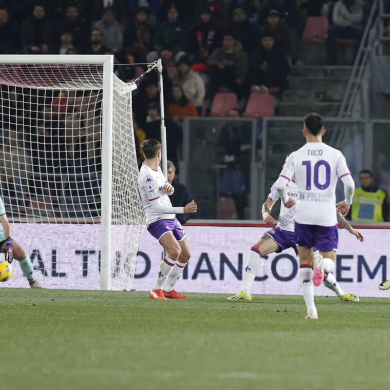 Bologna's Riccardo Orsolini scores the 1-0 goal during the Italian Serie A soccer match Bologna FC vs ACF Fiorentina at Renato Dall'Ara stadium in Bologna, Italy, 14 February 2024. ANSA /SERENA CAMPANINI