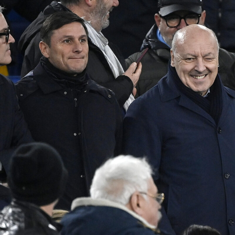Inter's vice president Javier Zanetti (L) with Inter's CEO Giuseppe Marotta (R) during the Serie A soccer match between SS Lazio and FC Inter at the Olimpico stadium in Rome, Italy, 17 December 2023. ANSA/RICCARDO ANTIMIANI