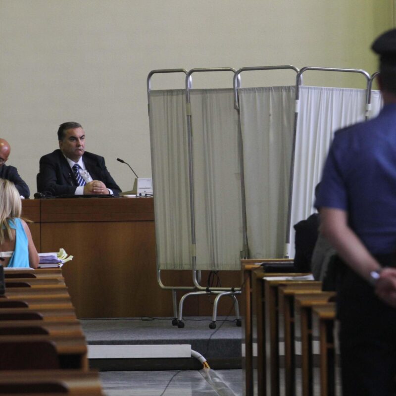 Un momento dell'udienza del processo per la strage di Capaci nell'aula bunker, con l'audizione del pentito di mafia Antonino Giuffré, Milano, 1 ottobre 2014. ANSA/ STEFANO PORTA