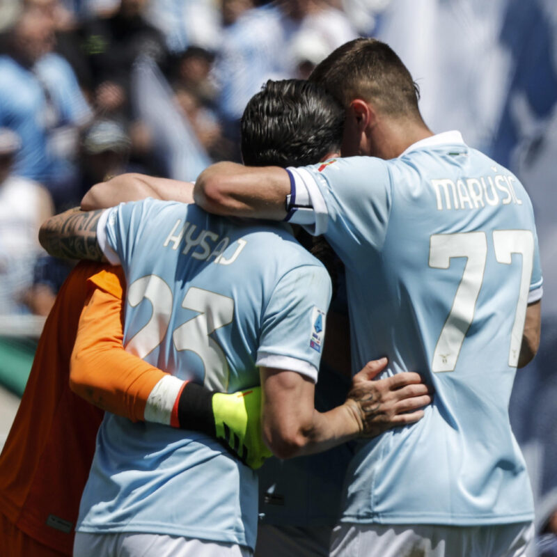 Lazios players celebrates after winning at the end of the Italian Serie A soccer match between SS Lazio vs Empoli FC at the Olimpico stadium in Rome, Italy, 12 May 2024. ANSA/GIUSEPPE LAMI