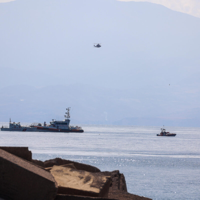 Fire Brigade and Coast Guard units search for the seven missing people who were on board the sailboat that sank at dawn this morning in Palermo, Sicily, Italy, 19 August 2024. A 56-meter-long luxury sailboat, the Bayesian, with 22 people on board, sank at dawn on Monday off Porticello, near Palermo, after a tornado hit the area. At least six missing, one dead in Palermo shipwreck ANSA/IGOR PETYX