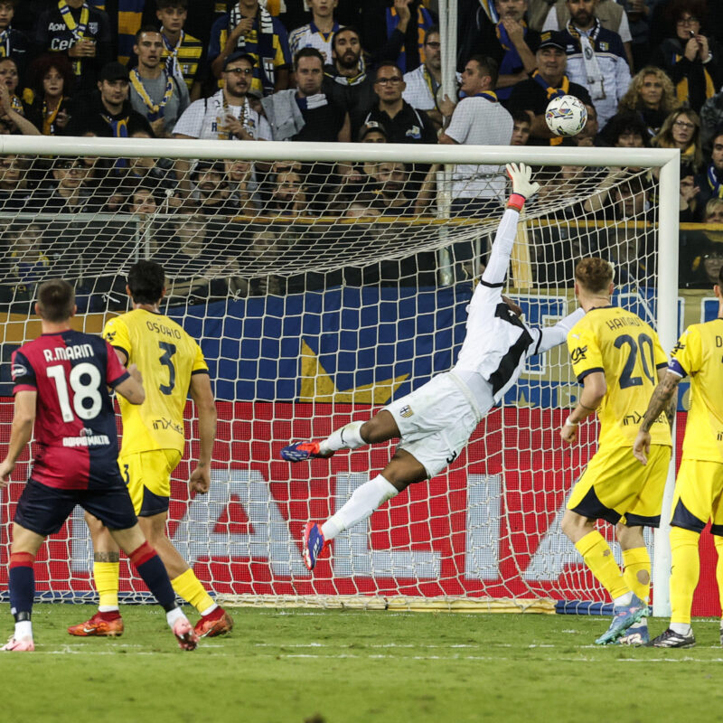 Cagliari's Razvan Marin scores the 1-2 goal during the Italian Serie A soccer match Parma Calcio vs Cagliari Calcio at Ennio Tardini stadium in Parma, Italy, 30 September 2024. ANSA / ELISABETTA BARACCHI