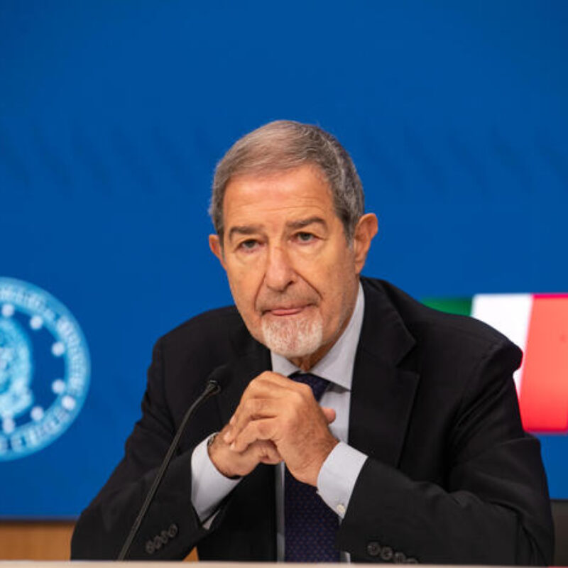 Nello Musumeci, ministro per la Protezione Civile e per le politiche del mare nel governo Meloni durante la conferenza stampa per il maltempo in Emilia Romagna. 19 settembre 2024, Roma. ANSA/Emanuele Valeri