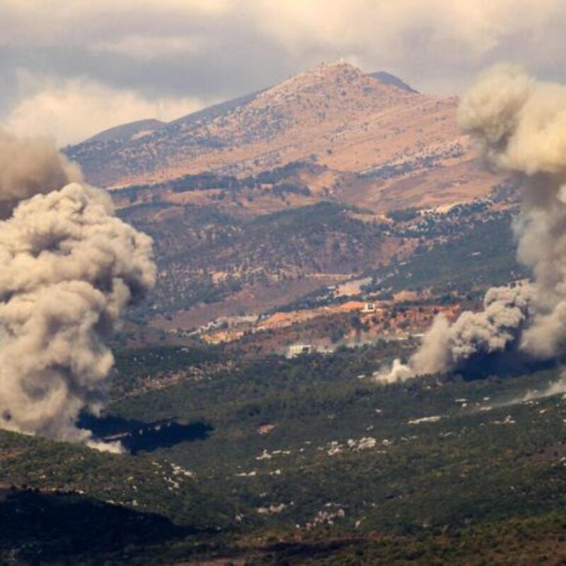 Smoke billows from the site of an Israeli strike that targeted the Jabal Al-Rehan area in the southern Lebanese Jezzine district on September 21, 2024. The Israeli military announced on September 21 that it was carrying out new air strikes against Hezbollah targets in Lebanon, without offering details. (Photo by Rabih DAHER / AFP)