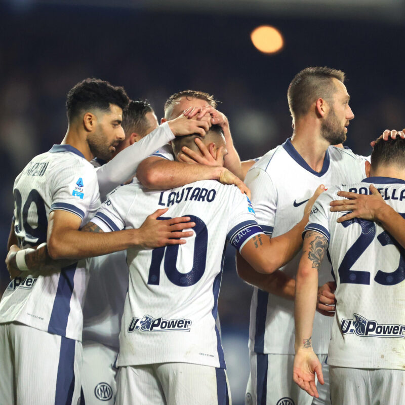 Inter Milans forward Lautaro Martínez celebrates after scoring a goal during the Italian serie A soccer match ACF Fiorentina vs SS Lazio at Carlo Castellani Stadium in Empoli, Italy, 30 September 2024ANSA/CLAUDIO GIOVANNINI