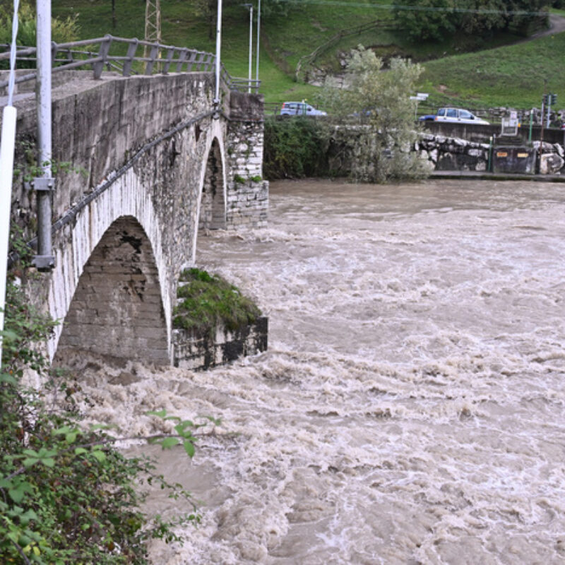 High voltage pylon falls due to the break in the Serio river embankment. Nembro, 10 October 2024. ANSA/MICHELE MARAVIGLIA