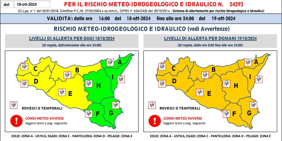 Allerta meteo arancione per oggi in tutta la Sicilia: elevato rischio di nubifragi