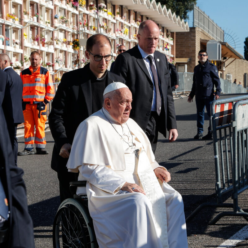 Pope Francis presides over a Holy Mass to commemoration of all the faithful departed at Laurentino Cemetery, in Rome, Italy, 2 November 2024. ANSA/GIUSEPPE LAMI