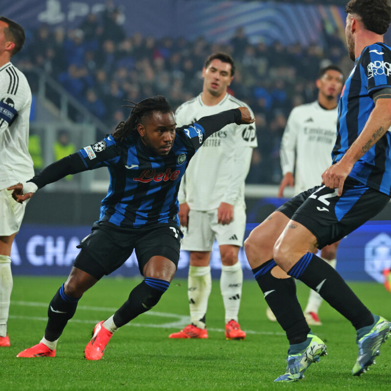 Atalanta's Ademola Lookman celebrates after goal 2-3 during the UEFA Champions League soccer match between Atalanta BC and Real Madrid CF at Bergamo Stadium in Bergamo, Italy, 10 December 2024. ANSA/MICHELE MARAVIGLIA