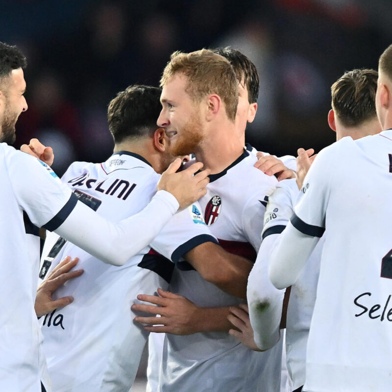 Bologna's Tommaso Pobega jubilates after scoring the gol (0-2) during the italian Serie A soccer match Torino FC vs Bologna FC at the Olimpico Grande Torino Stadium in Turin, Italy, 21 December 2024 ANSA/ALESSANDRO DI MARCO