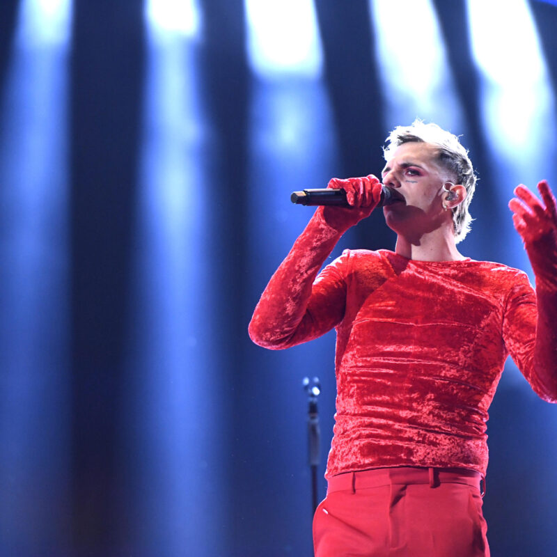 Italian singer Achille Lauro performs on stage in Colombo Square during the 73rd Sanremo Italian Song Festival, in Sanremo, Italy, 11 February 2023. The music festival will run from 07 to 11 February 2023. ANSA/RICCARDO ANTIMIANI