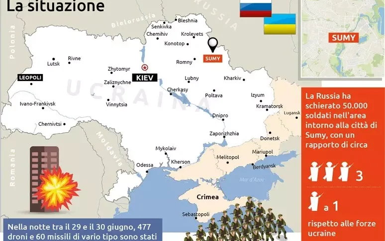 In Ucraina Putin punta a Sumy, "50.000 russi alle porte della città" In Ucraina Putin punta a Sumy, "50.000 russi alle porte della città"