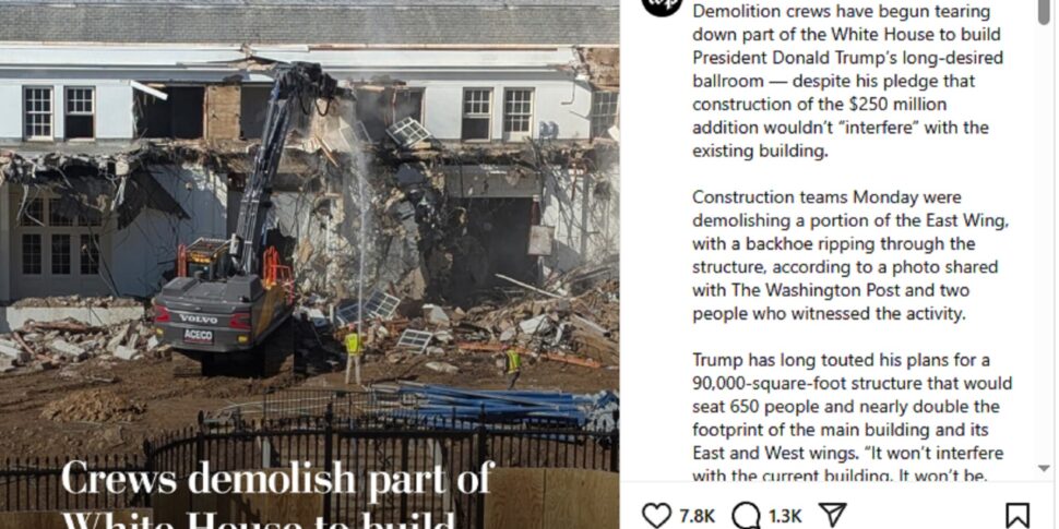 Trump demolisce parte della Casa Bianca per la sala da ballo da 250 milioni di dollari: la foto del Washington Post Trump demolisce parte della Casa Bianca per la sala da ballo da 250 milioni di dollari: la foto del Washington Post